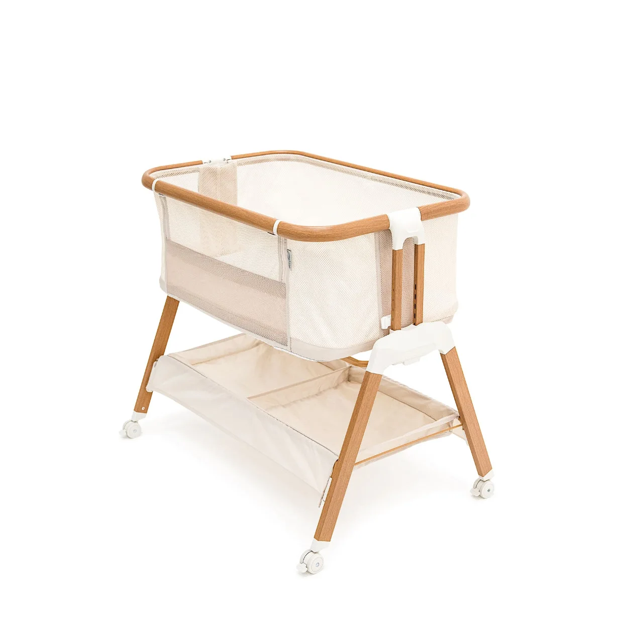 BabyRest Alfie2 bedside bassinet in beige and walnut