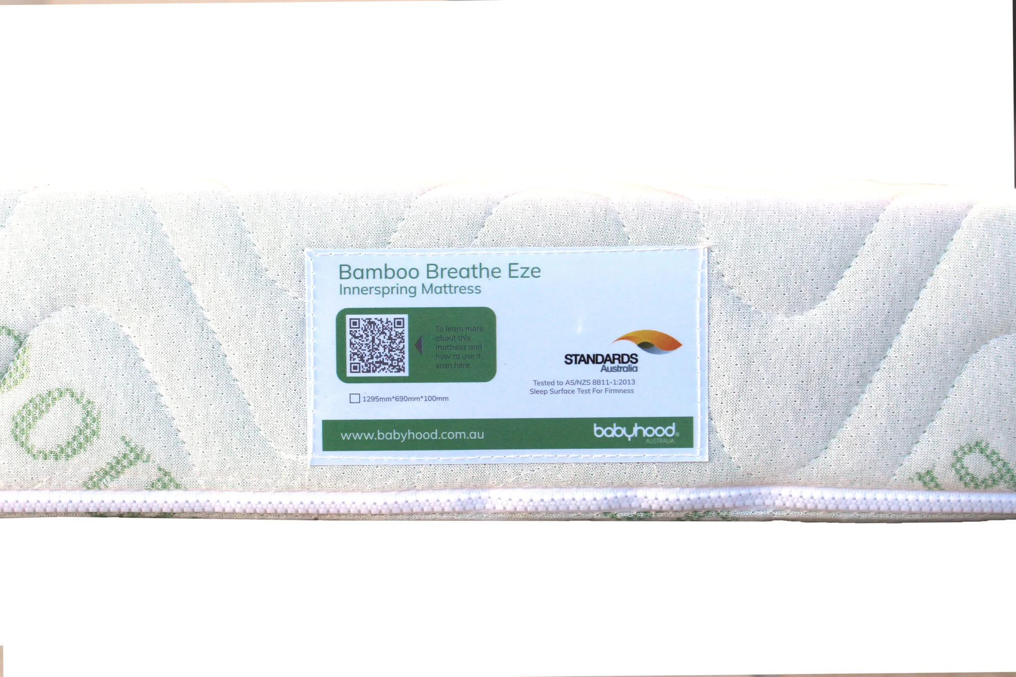 Close view of the quilted cover on the Babyhood Bamboo mattress