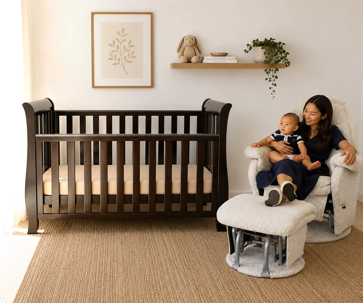 Babyhood Classic Sleigh Cot in English Oak