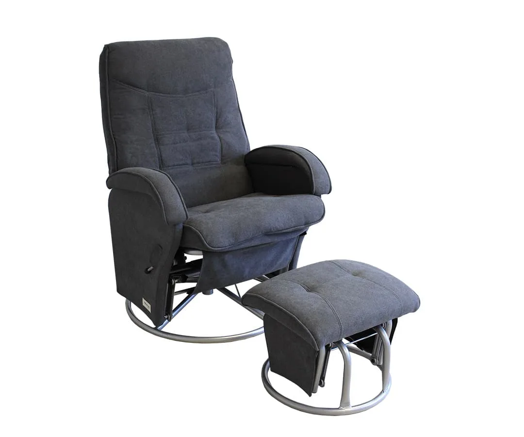 Charcoal Babyhood Diva Feeding Glider Chair with matching ottoman