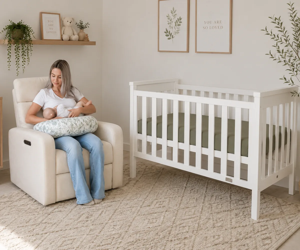 White Babyhood Milano Cot in a nursery