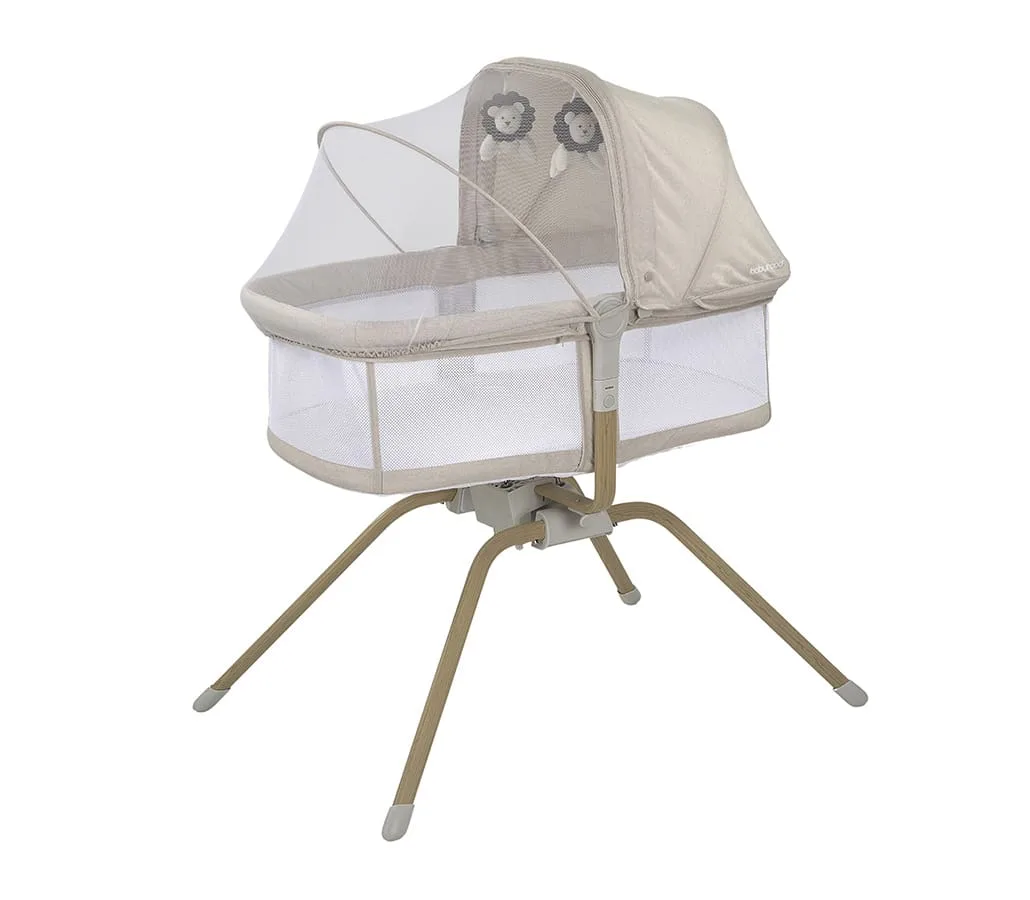 Beige Babyhood Rocking Travel Bassinet with mesh sides, canopy and insect net