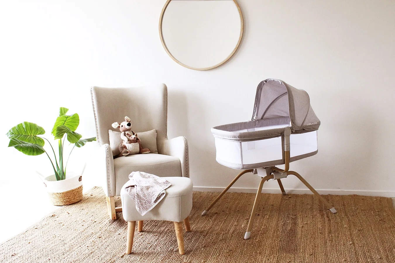 Folded Babyhood travel bassinet and its carry bag